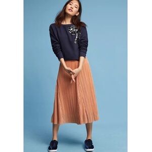 ANTHROPOLOGIE MAEVE AMBRA ROSE PINK SHIMMER METALLIC A-LINE PLEATED SKIRT